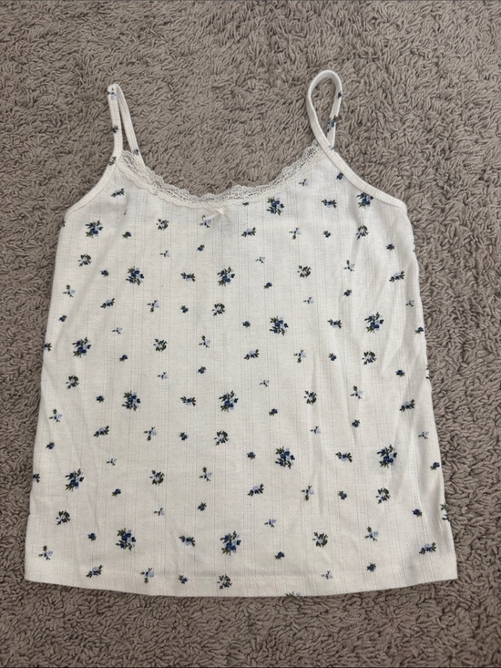 wild fable Tops - wild fable White Floral Lace-Trim Cami with Blue Accent